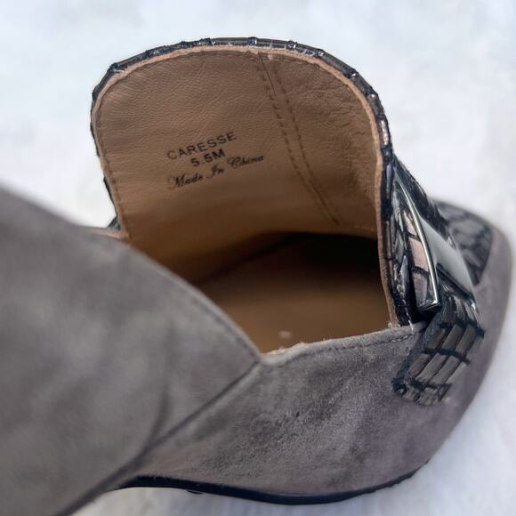 Donald Pliner Caresse Old Money Career Block Heel Metallic Leather Suede Loafers - Picture 6 of 7